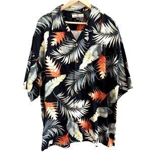 Tommy Bahama 100% Silk Mens XL Camp Shirt Black Olive Green Orange Bold Floral